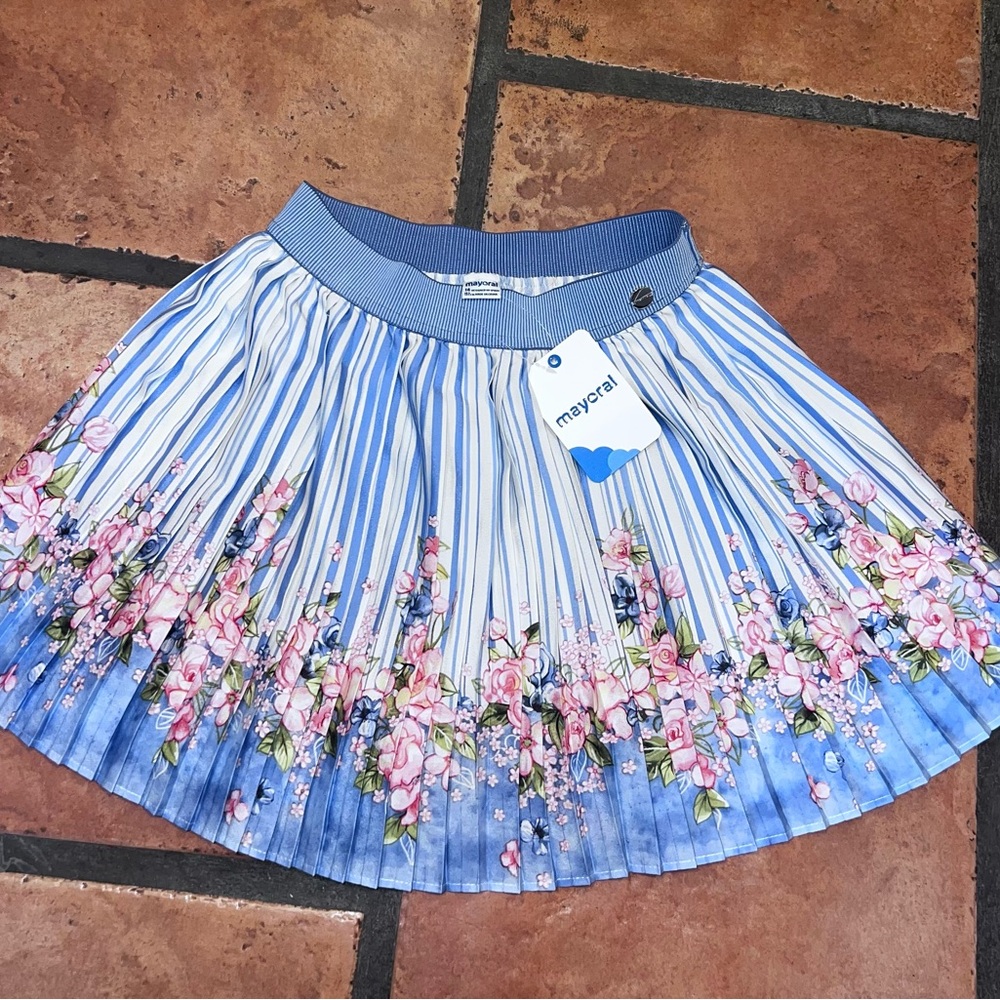 Mayoral Blue Floral Pleated Skirt